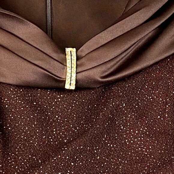 Patra Dress Womens 6 Brown Glitter Formal Gown Prom Satin Rhinestone Long - Picture 13 of 16